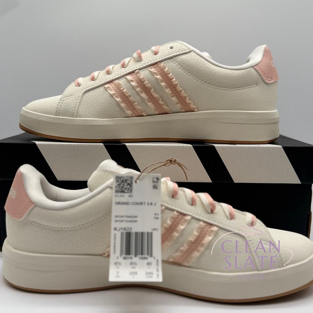 Adidas Grand Court 3.0 J Wonder White Halo Blush KJ1822 Youth Size 7 NIB